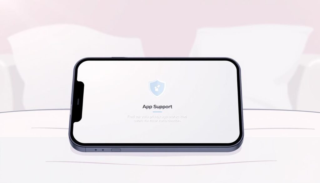 A serene, pastel-hued illustration depicting a smartphone screen displaying an "App Support Privacy" interface. The foreground showcases the phone's display with clean, minimalist design elements - sleek icons, soft-edged buttons, and a calming gradient background. The middle ground features a discreet but visible privacy shield icon, symbolizing the app's commitment to user data protection. The background subtly implies a cozy, domestic setting, with soft lighting and muted tones that evoke a sense of trust and security. The overall mood is one of reassurance and transparency, reflecting the importance of privacy in the modern digital landscape. A serene, pastel-hued illustration depicting a smartphone screen displaying an "App Support Privacy" interface. The foreground showcases the phone's display with clean, minimalist design elements - sleek icons, soft-edged buttons, and a calming gradient background. The middle ground features a discreet but visible privacy shield icon, symbolizing the app's commitment to user data protection. The background subtly implies a cozy, domestic setting, with soft lighting and muted tones that evoke a sense of trust and security. The overall mood is one of reassurance and transparency, reflecting the importance of privacy in the modern digital landscape.